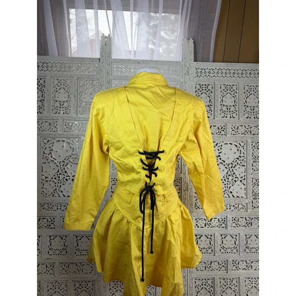 Vtg Yellow Denim Blazer & Skirt Set Sz S/M Retro 80's Preppy Twee‎ Indie